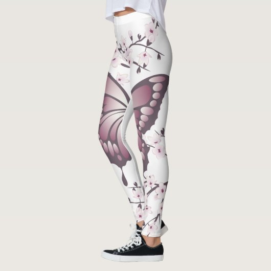 Leggings Papillon Et Fleur De Cerise Mauve (Gauche)