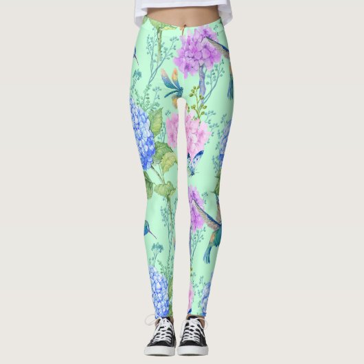 Leggings Papillon floral de libellule de colibri de jardin (Devant)