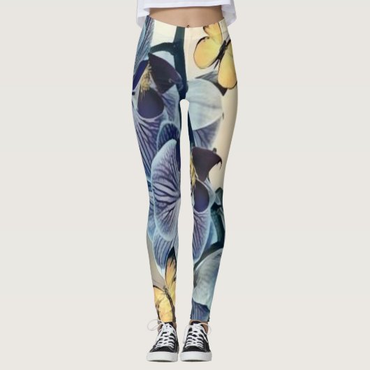 Leggings Papillon jaune orchidée violet (Devant)