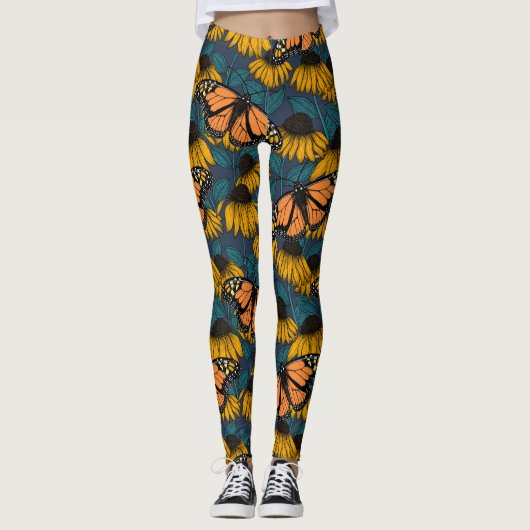 Leggings Papillon monarque sur confluents jaunes (Devant)