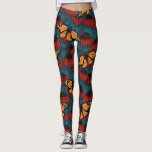 Leggings Papillon monarque sur des fleurs rouges<br><div class="desc">Motif sans couture dessinée à la main avec des confleurs et des papillons monarques.</div>