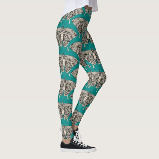 Leggings papillon noir turquoise (Droite)