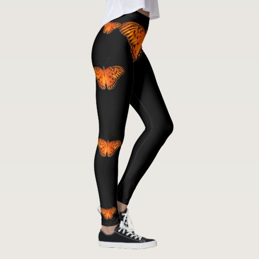 Leggings Papillon orange hérissé sur fond noir (Droite)