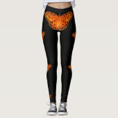 Leggings Papillon orange hérissé sur fond noir (Devant)