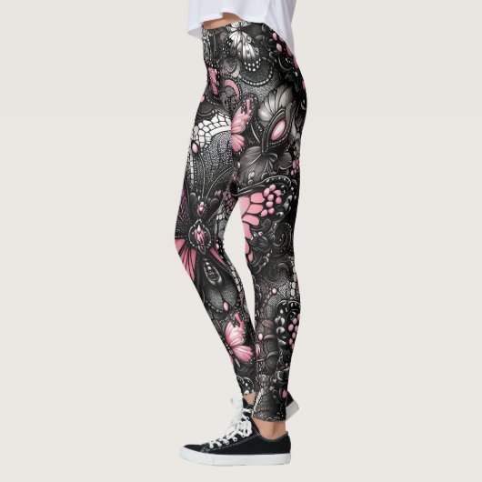 Leggings Papillon rose Fille Noir Abstrait Chic (Gauche)