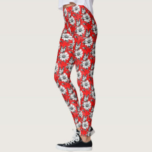 Leggings Papillon sur Motif de fleurs Design rouge