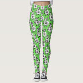 Leggings Papillon sur Motif de fleurs Design vert (Devant)