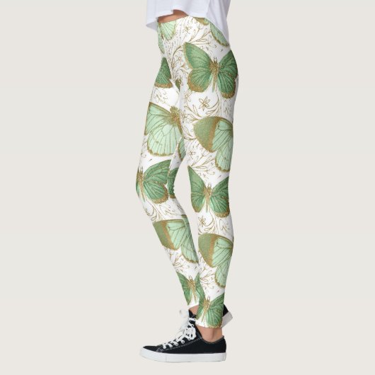 Leggings Papillon Vert Fleur Florale Fleurir (Gauche)