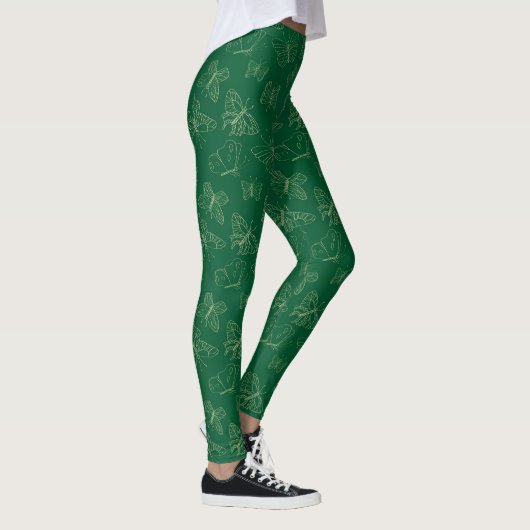 Leggings Papillon vert foncé imprimé, inspiré par la nature (Droite)