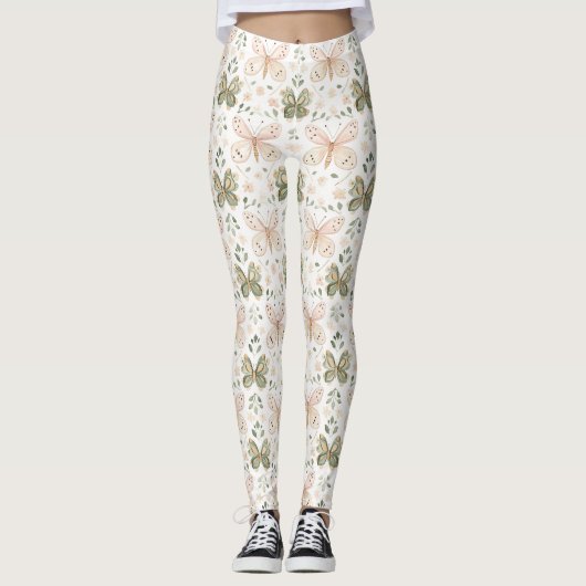Leggings Papillon Vert Menthe Rose Blush (Devant)