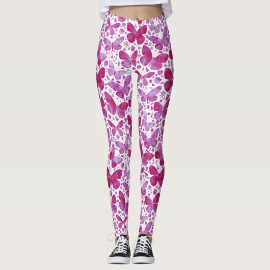 Leggings Papillons Aquarelle Magenta Rose (Devant)