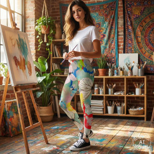 Leggings Papillons Blancs Abstraits Tache de Peinture Color