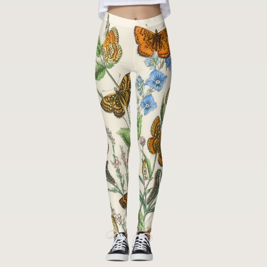 Leggings Papillons et fleurs Illustration Vintage 1 (Devant)