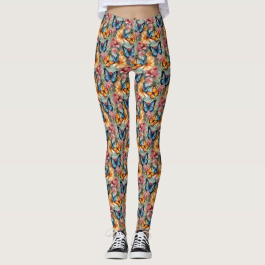 Leggings Papillons et fleurs impressionnistes (Devant)