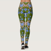 Leggings Papillons et symétrie des fleurs, bleu et rose (Dos)