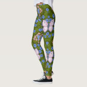 Leggings Papillons et symétrie des fleurs, bleu et rose (Gauche)