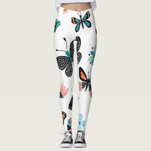 Leggings Papillons Fleurs : Collection Dessinée à la main