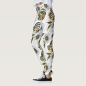 Leggings Papillons Jézabel et fleurs marguerites sur blanc (Gauche)
