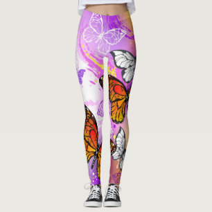Leggings Papillons Monarque sur Arrière - plan pourpre