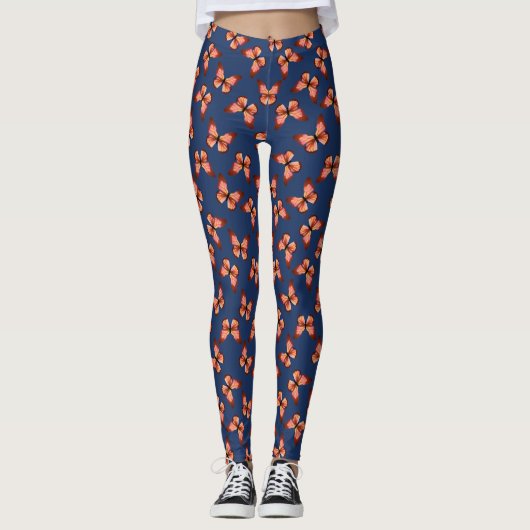 Leggings Papillons Motif orange rose et noir (Devant)