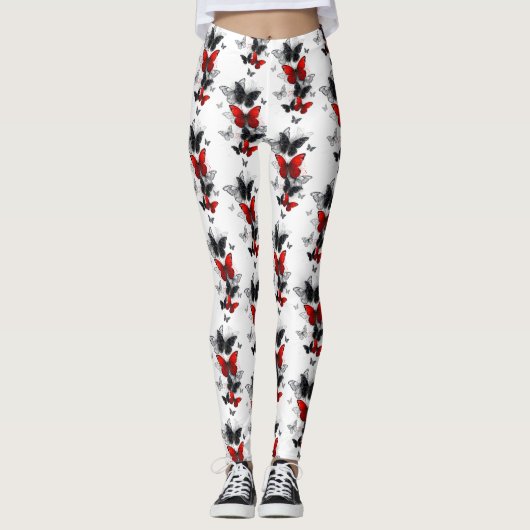 Leggings Papillons noirs et rouges volants (Devant)