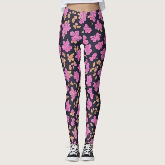 Leggings Papillons noirs Lululemon rose Floral (Devant)