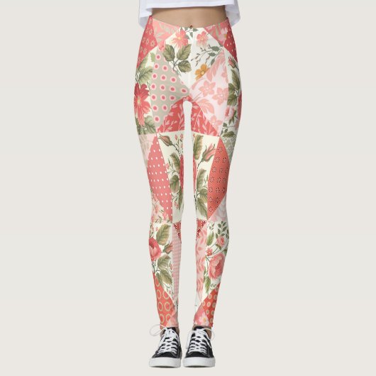Leggings Papillons rose Patchwork sans couture (Devant)