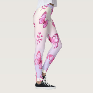 Leggings Papillons roses et motif de fleurs