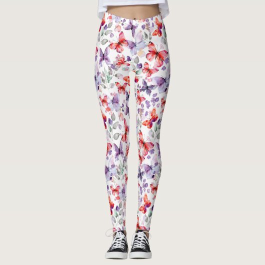 Leggings Papillons rouges violets (Devant)