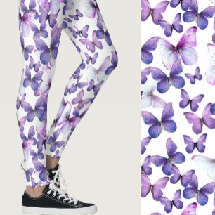 Leggings Papillons Violets Féminins à Motif Fantaisiste