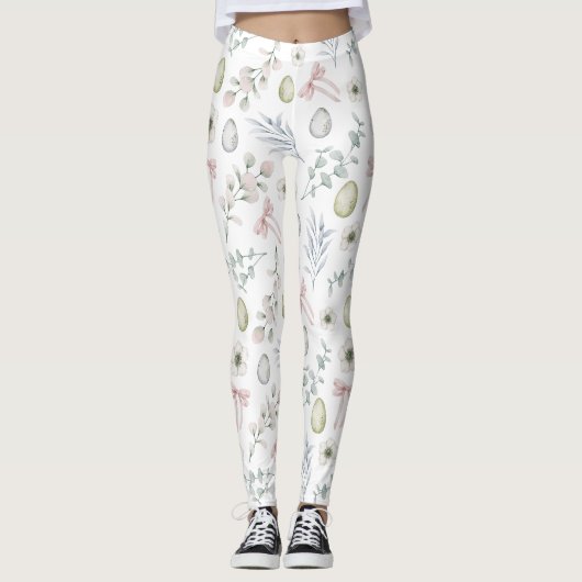 Leggings Pâques à motifs floraux mignons (Devant)