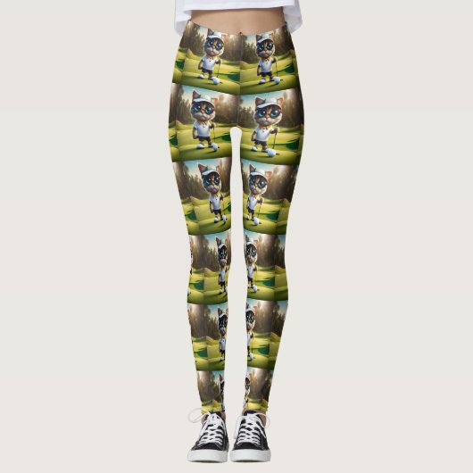 Leggings "Par tee Time : Le Cool Chat’s Golf Swing!" (Devant)
