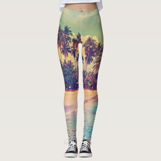 Leggings Paradis tropical : mer, hôtel, plage. (Devant)