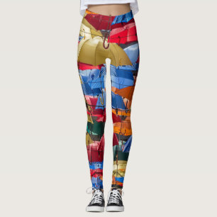Leggings Parapluies colorées dans le ciel bleu orange rouge