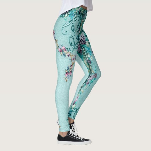 Leggings Parchemin floral victorien élégant rose violet tur (Droite)