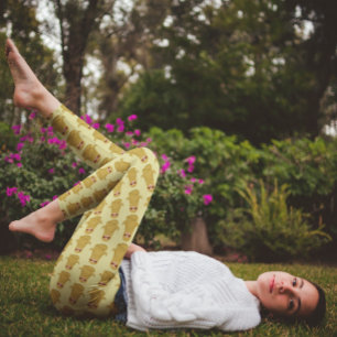 Leggings Paresseux Mignon Animal Yoga Pose Lotus Pâle Jaune