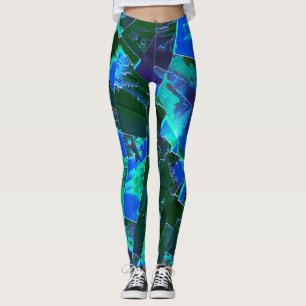 Leggings Parties Abstraites de pâturage vert et ciel bleu e