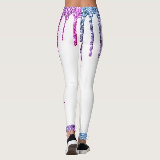 Leggings parties scintillant à goutte violet rose Nom perso (Dos)