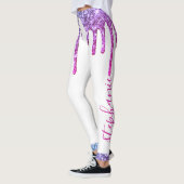 Leggings parties scintillant à goutte violet rose Nom perso (Gauche)