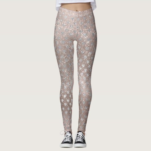 Leggings Parties scintillant Argent Pearl Coeurs Rose Rose (Devant)