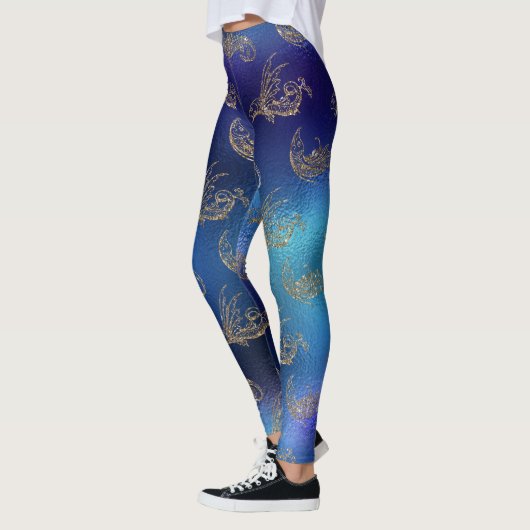 Leggings parties scintillant bleu or mer créature mermaid d (Gauche)
