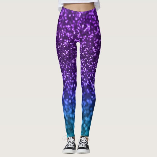 Leggings Parties scintillant bleu Turquoise violet Bokeh (Devant)