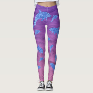 Leggings Parties scintillant Bleue Dauphin En Mer Rose Et V