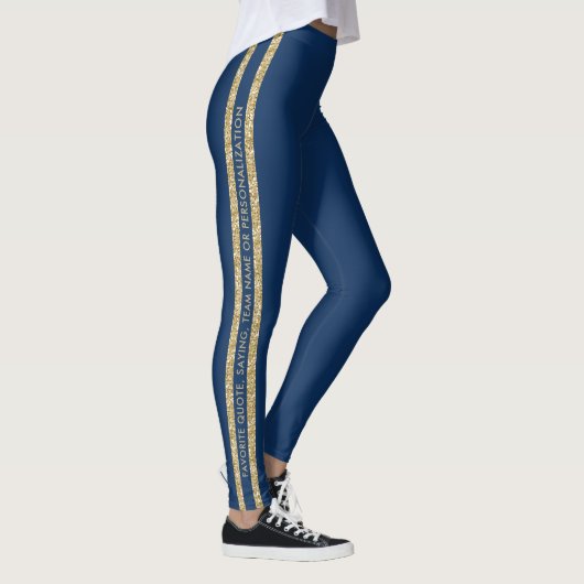 Leggings Parties scintillant bleue et or Texte personnalisé (Droite)