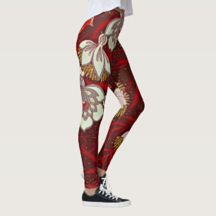 Leggings Parties scintillant Bourgogne rouge or fleurs d'oi