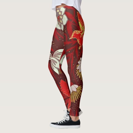Leggings Parties scintillant Bourgogne rouge or fleurs d'oi (Gauche)