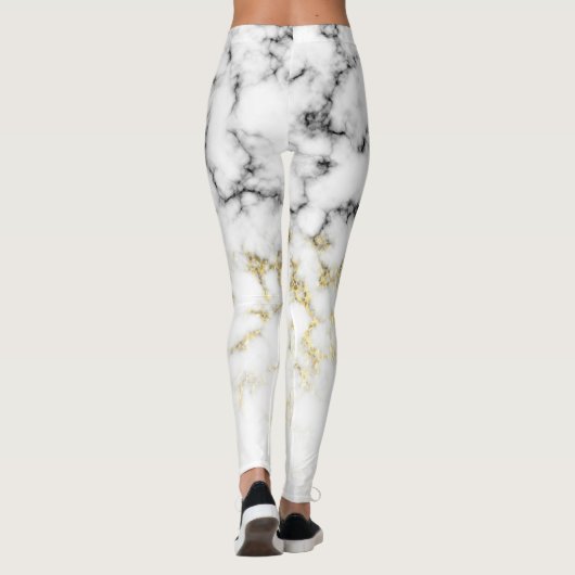 Leggings Parties scintillant brillante en marbre blanc noir (Dos)
