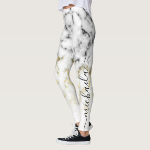 Leggings Parties scintillant brillante en marbre blanc noir