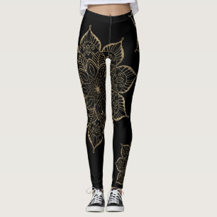 Leggings Parties scintillant de Mandalas Gold Faux non cent