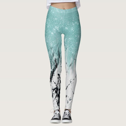 Leggings Parties scintillant de Marbre blanc moderne Sparkl (Devant)